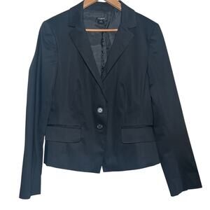 Ann Taylor Women's Size 12 Black Blazer Cotton Blend 2-Button Jacket Career